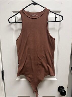 Abercrombie & Fitch Chocolate Brown Ribbed High-Neck Bodysuit